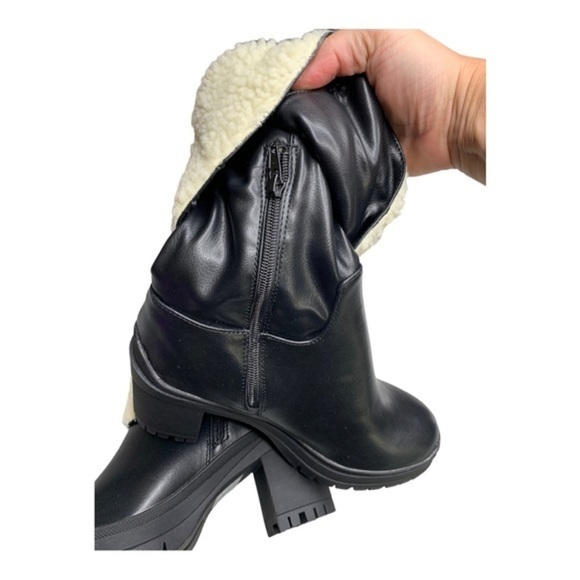 Just Fab Fold Over Heeled Boot Black Caviar NIB - Picture 10 of 12